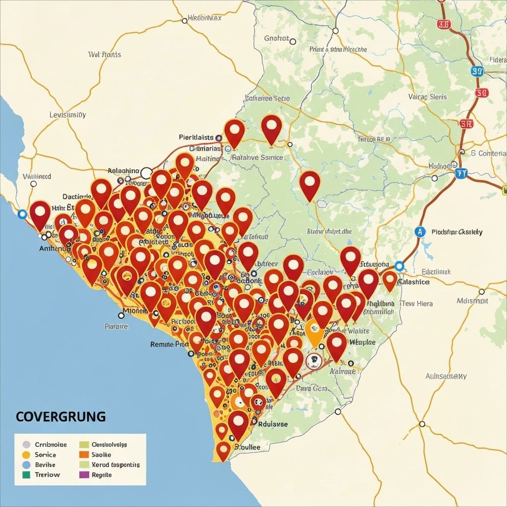 Service coverage map of Zimbabwe
